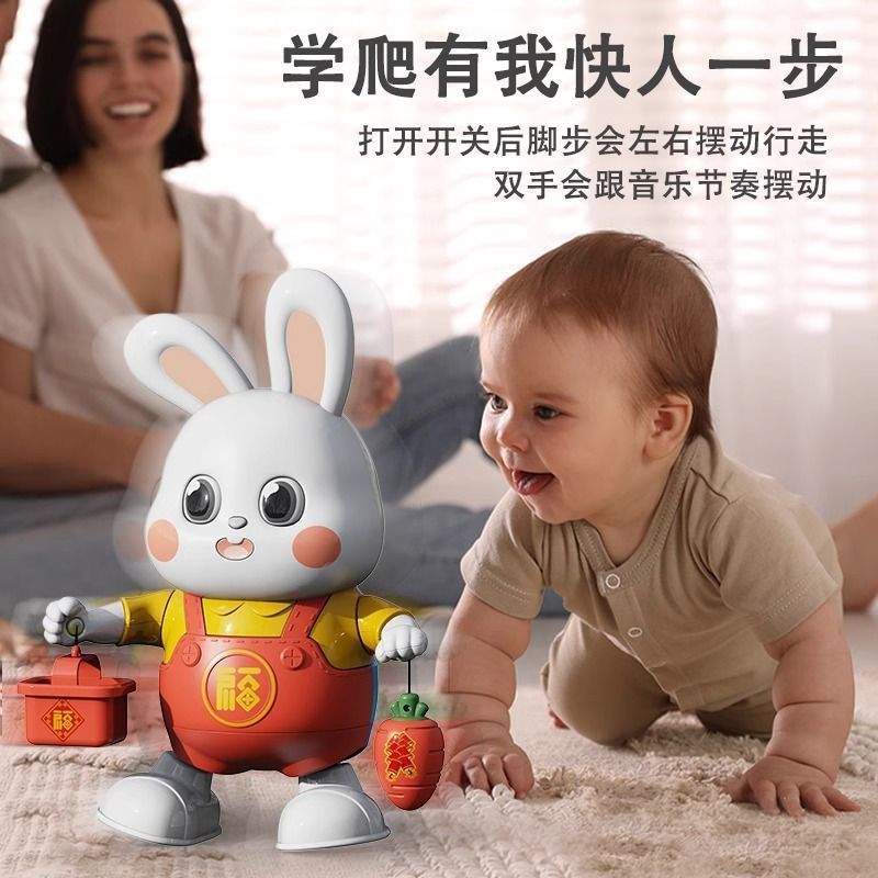 Cross-Border Electric Little Lucky Rabbit Baby Toy Dancing Children's Head-Up Training Doll Doll Baby Newborn