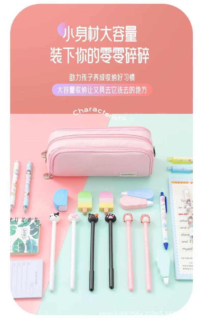 Japanese and Korean Double-Layer Pencil Case for Elementary, Middle, and High School Students, Cross-Border Oxford Cloth Multifunctional Creative Stationery Pencil Case a