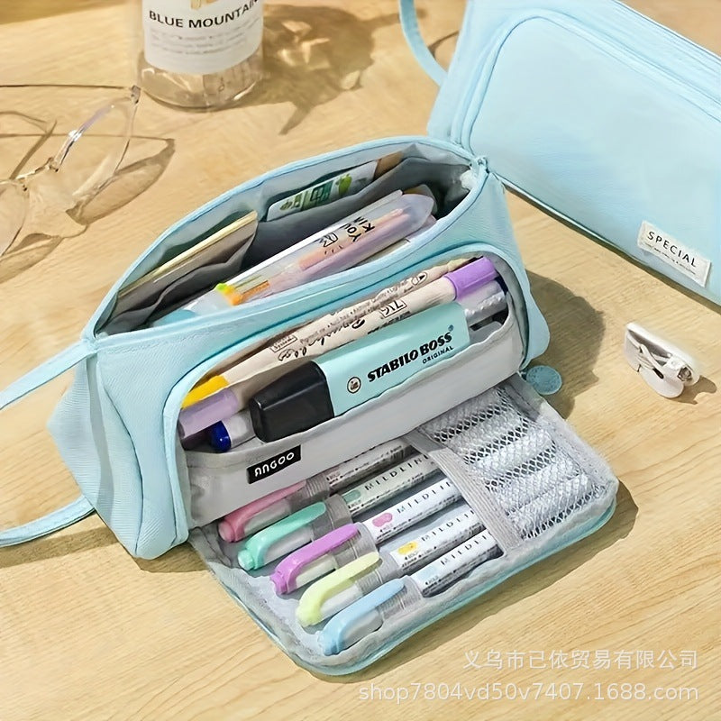Oxford Cloth Pencil Case with Large Capacity and Multi-Layer Design, Stationery Box for Primary and Secondary School Students, High Aesthetic Value, Simple and Waterproof, Direct from the Source Factory