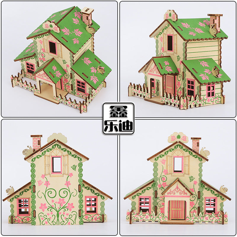Wooden 3d three-dimensional puzzle snail cottage assembly model girl diy cottage gift children's small house building blocks