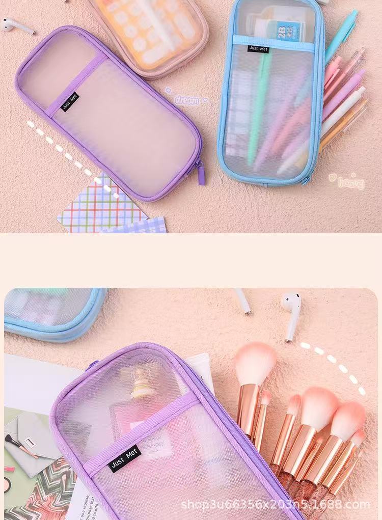 New Mesh Student Pencil Bag Transparent Simple Large-Capacity Stationery Bag Exam-Specific Student Pencil Bag Stationery Box