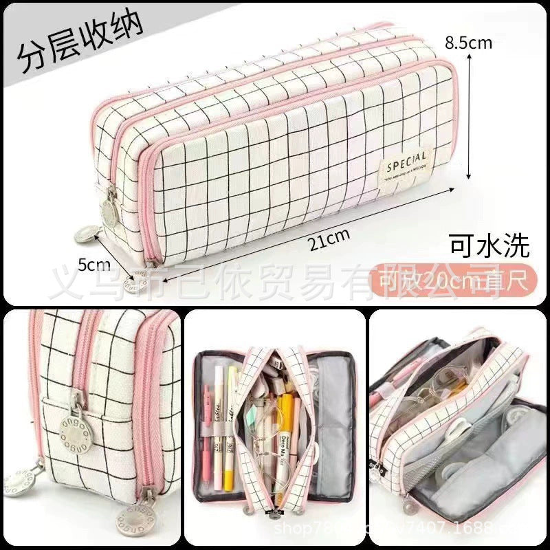 Oxford Cloth Pencil Case with Large Capacity and Multi-Layer Design, Stationery Box for Primary and Secondary School Students, High Aesthetic Value, Simple and Waterproof, Direct from the Source Factory