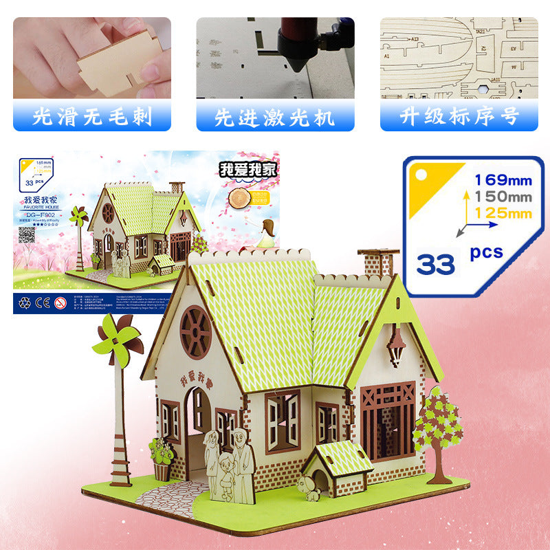 Name factory direct high-quality wood 3D three-dimensional puzzle Hummer cutting small house building Ferris wheel model