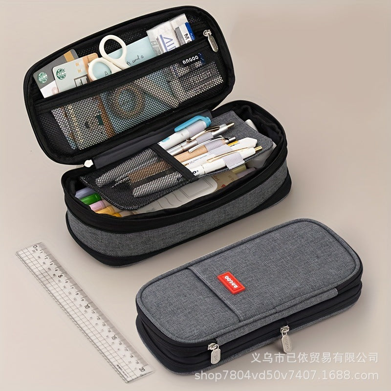 Oxford Cloth Pencil Case with Large Capacity and Multi-Layer Design, Stationery Box for Primary and Secondary School Students, High Aesthetic Value, Simple and Waterproof, Direct from the Source Factory