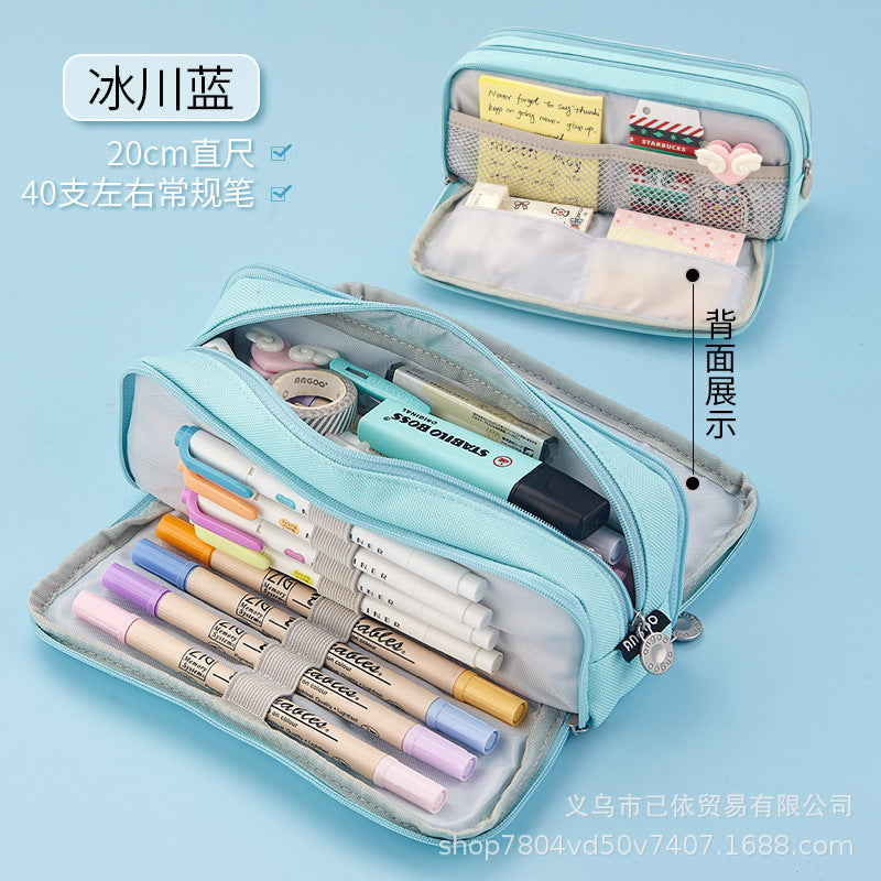 Oxford Cloth Double-Open Pencil Case, Large Capacity Stationery Box, Thickened, Wear-Resistant, Waterproof Pencil Bag for Students, Suitable for Middle and High School Students