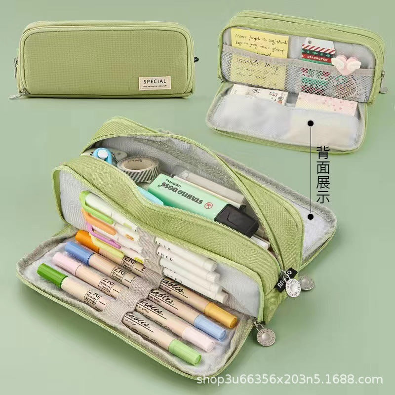 Japanese and Korean Double-Layer Pencil Case for Elementary, Middle, and High School Students, Cross-Border Oxford Cloth Multifunctional Creative Stationery Pencil Case a