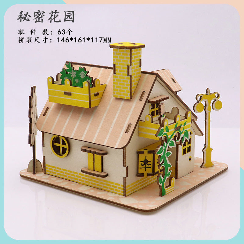 Name factory direct high-quality wood 3D three-dimensional puzzle Hummer cutting small house building Ferris wheel model