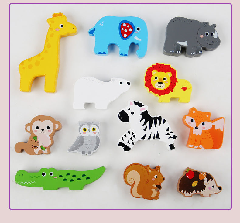 Cross-Border Children's Wooden Three-Dimensional Hexagonal Puzzle Animal Transportation Puzzle Building Blocks Early Education Educational Toys