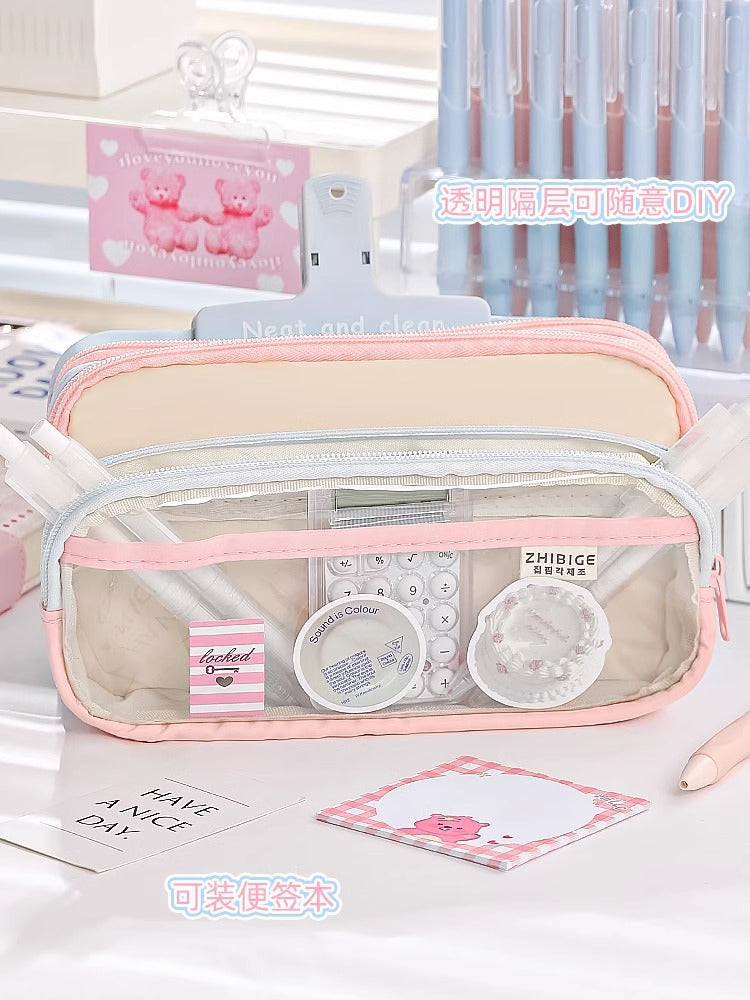 Large and Small Color Matching O00 Pencil Bag Transparent Large Capacity Stationery Bag Creative Multifunctional Stationery Bag Ins Japanese Style High Value