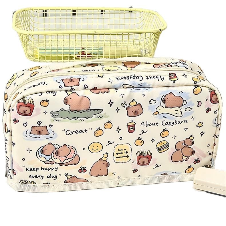 Korean Style Line Drawing Dog Multifunctional Large-Capacity Pencil Case Capybara Student Stationery Box Storage Trendy Elements