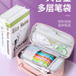 Yuerui Large-Capacity Canvas Multi-Layer Pencil Bag Portable Simple Student Multi-Functional Pencil Bag Satchel Stationery Box