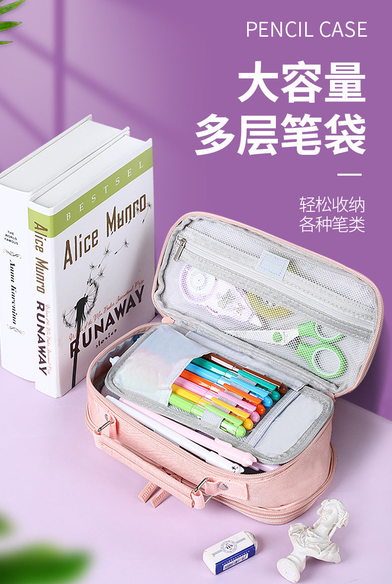 Yuerui Large-Capacity Canvas Multi-Layer Pencil Bag Portable Simple Student Multi-Functional Pencil Bag Satchel Stationery Box