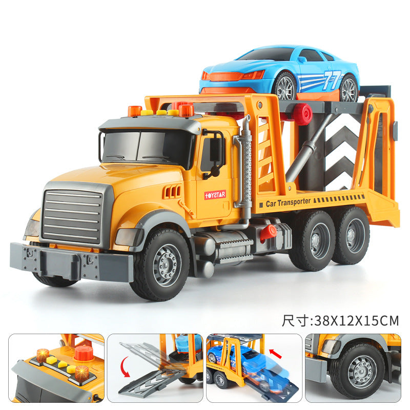 Cross-border simulation trailer toy inertia flat rescue large engineering car boy road transport toy car wholesale