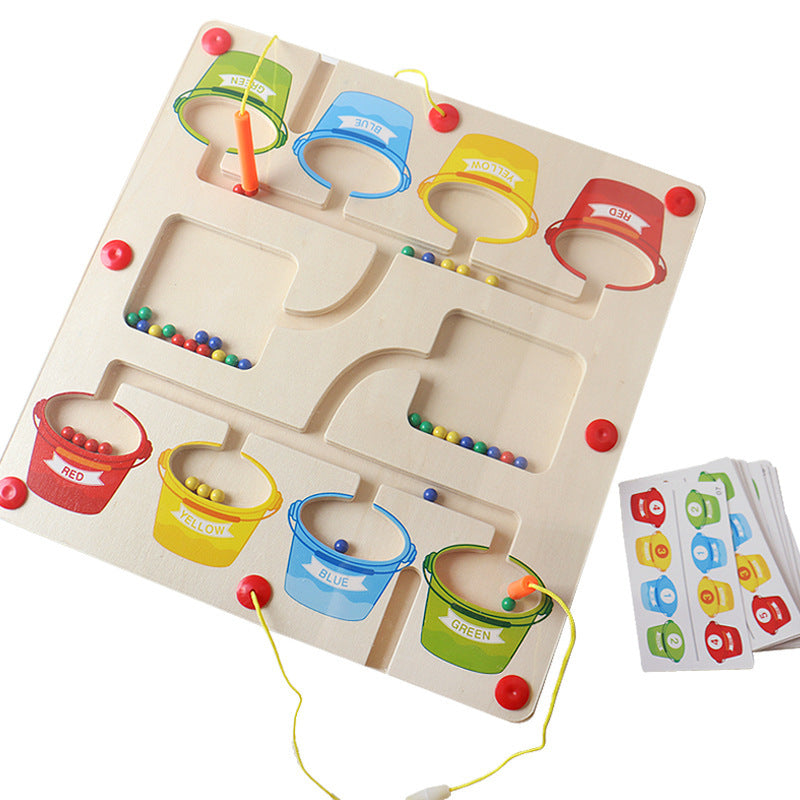 Wooden Children's Magnetic Counting Operation Color Classification Magnetic Pen Bead Shift Game Educational Early Education Maze Toy