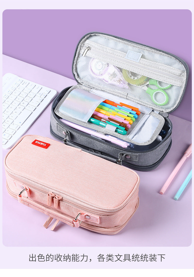 Yuerui Large-Capacity Canvas Multi-Layer Pencil Bag Portable Simple Student Multi-Functional Pencil Bag Satchel Stationery Box
