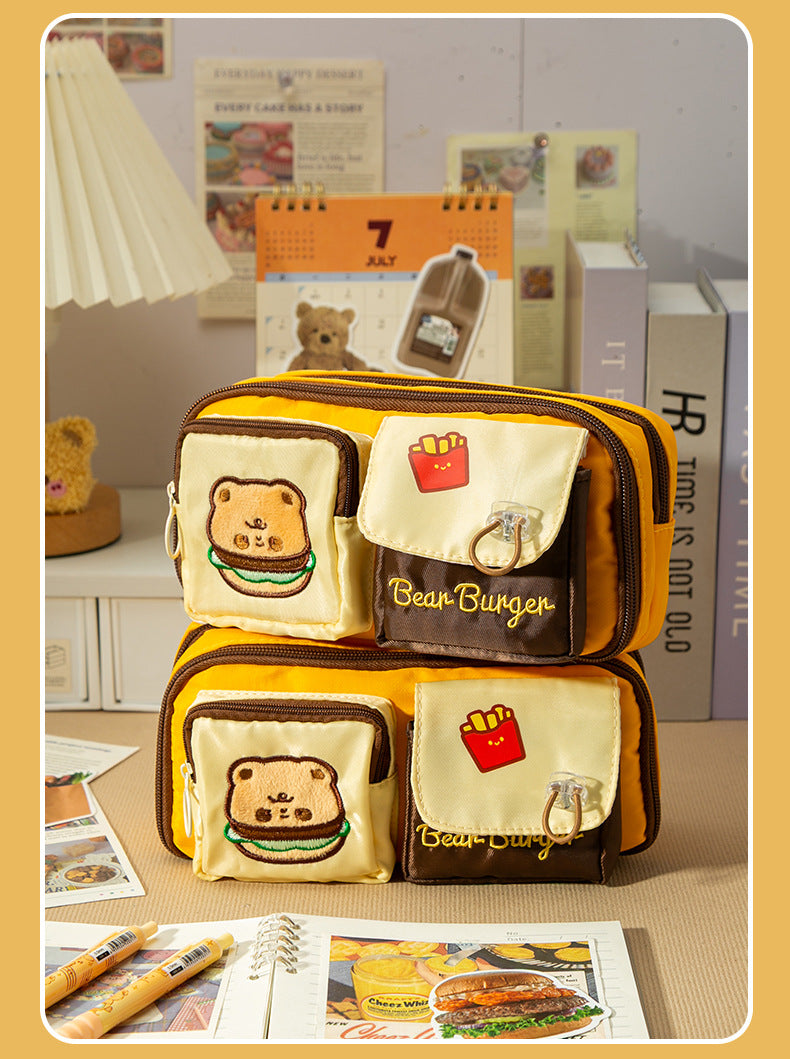 Bear Burger Pencil Case New Design Large Capacity Stationery Box Girls Niche High-Looking Student Cute Pencil Case