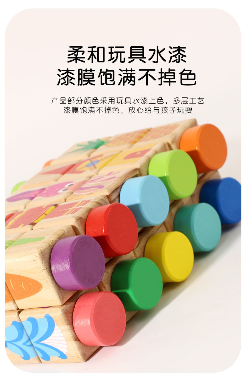 Cecpc Kidsren's Early Education Rotating Building Block Puzzle Baby Animal and Fruit Cognition Wooden Educational Toys for 1-2-3 Years Old
