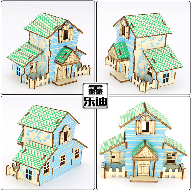 Wooden Reasons Children's Girls Assembled Handmade Ornaments diy Assembled Cabin Model Building Blocks Head Small House Puzzle