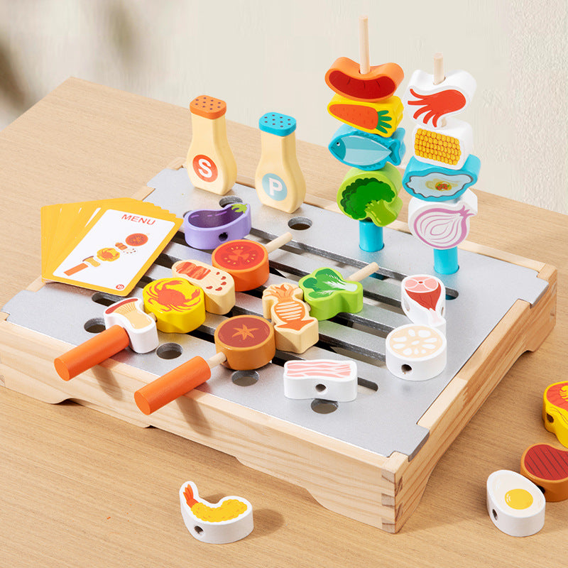 Cross-Border Young Children's Fun Wooden Multi-Functional Simulation Kitchen Barbecue Grill Educational Toys Parent-Child Interactive Play House