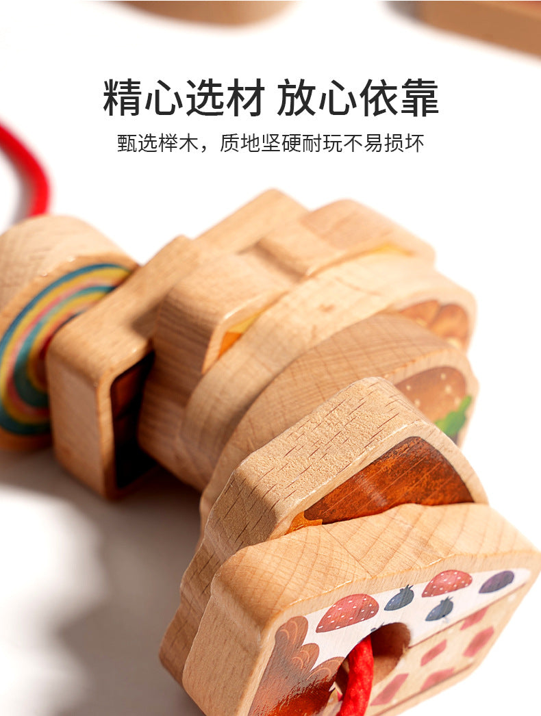 Wooden Greedy Caterpillar Stringing and Beading Game Concentration Logical Thinking Training Kidsren's Toys Montessori Teaching Aids