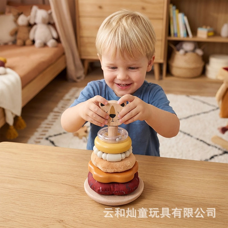 Amazon Baby Early Education Educational Lion Set Pillar Toy Wooden Toddler's Hands-on Brain Stacking Shape Building Blocks