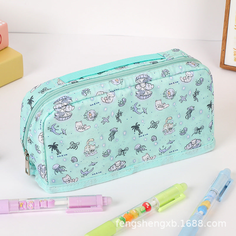 Ins New Toast Cat Foldableing Pencil Bag High-Looking Cute Girl Heart Student Pencil Stationery Box Storage Bag