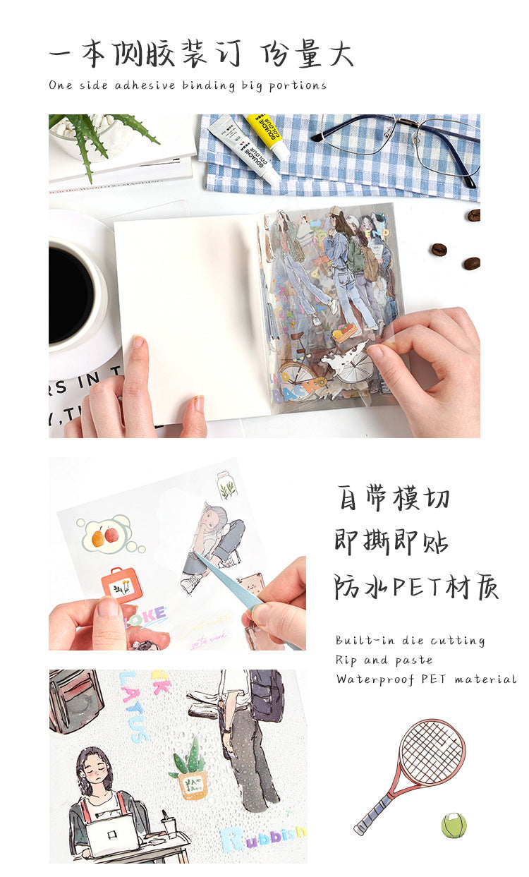 ZABC cross-border die-cut PET sticker book chasing ordinary series 20 characters life hand account collage stickers