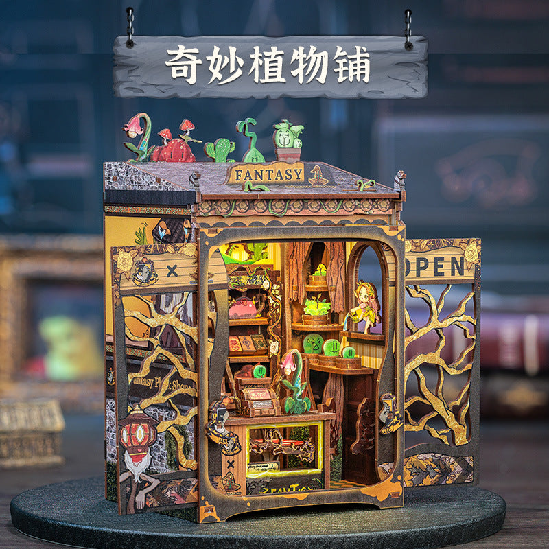 CuteBee New Small Frame Owl Bookstore diy Wooden 3D Handmade Assembled Book Stand Model Toy