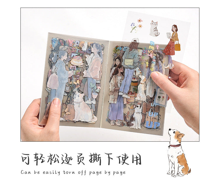 ZABC cross-border die-cut PET sticker book chasing ordinary series 20 characters life hand account collage stickers