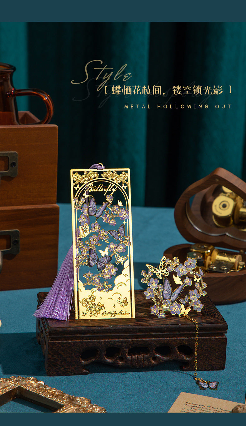 Classical Style Butterfly Cut Out Metal Bookmark Tassel Chinese Style Student Reading Gift Gift Literary and Creative Bookmark