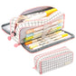 Cross-Border Color-Blocked Retractable Pencil Case, Large-Capacity Stationery Bag, Multifunctional Double-Zipper for Students, Simple and Convertible into Canvas