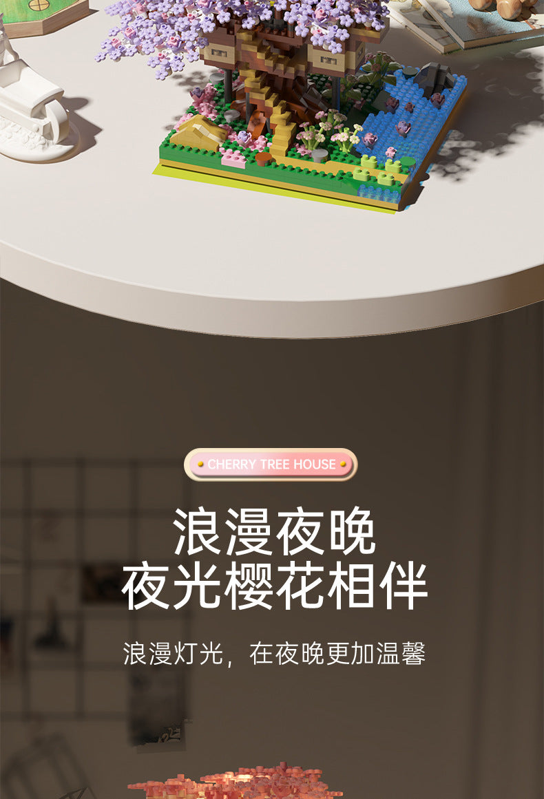 Wow, custom cherry tree building blocks assembled children's toys boys and girls Valentine's Day gift Jihui M2109