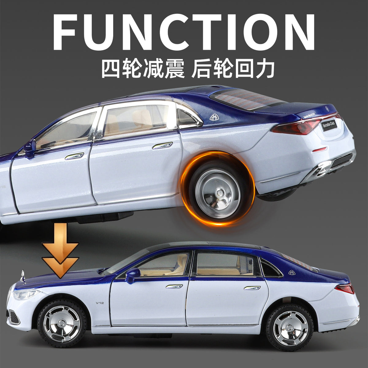 New Haodi Yc001 Boxed 1/24 Remote Control Electric Door S680 Realistic Children's Sound and Light Pull-Back Alloy Model Car