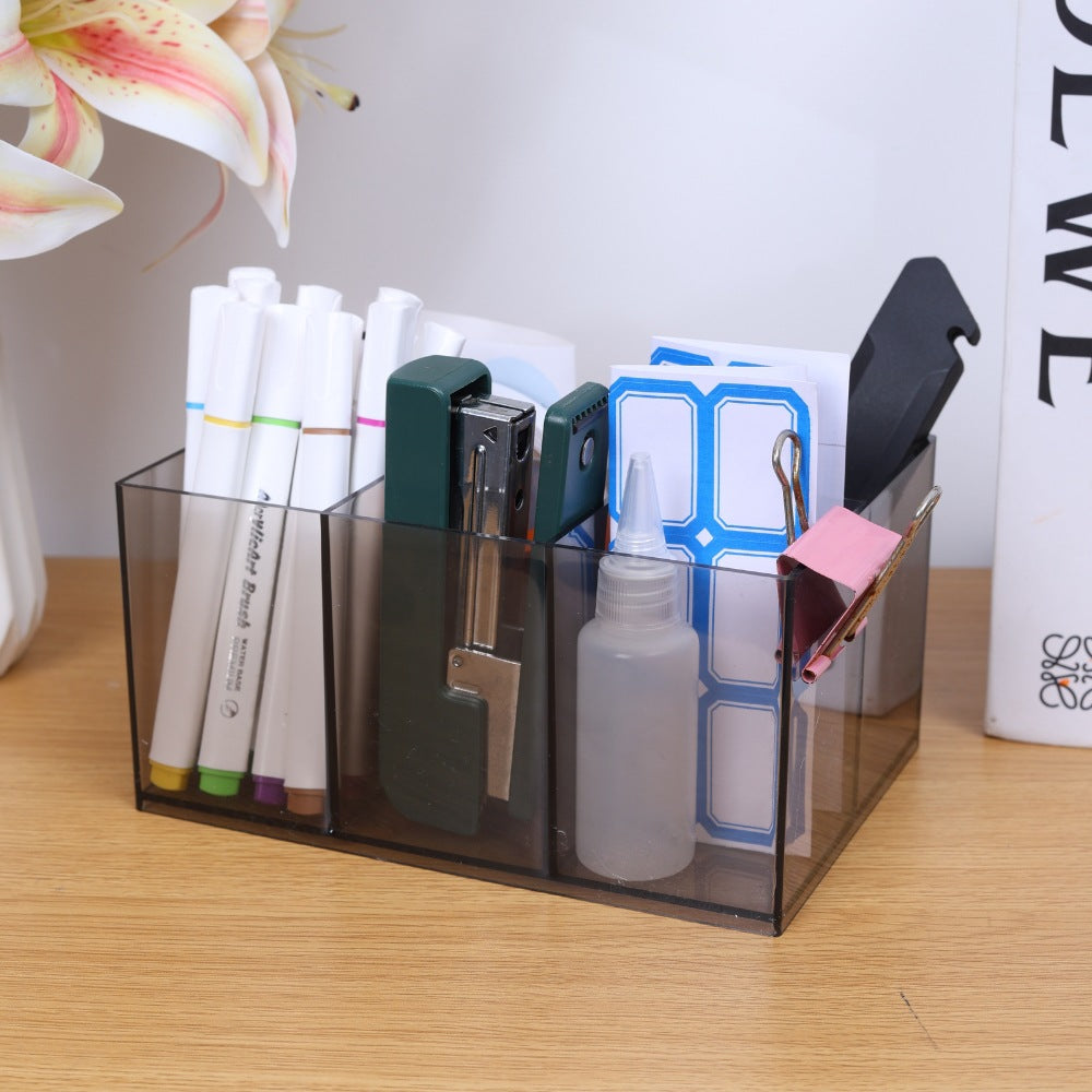 Multifunctional Acrylic Pen Holder Transparent Desktop Storage Box Pen Holder Office Stationery Compartment Storage Box Large Capacity