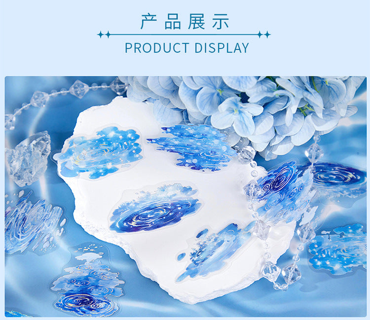 Light-Picking Bronzing Wave Handbook Stickers Natural Water Series Pet Material DIY Decorative Collage Stickers Cross-Border