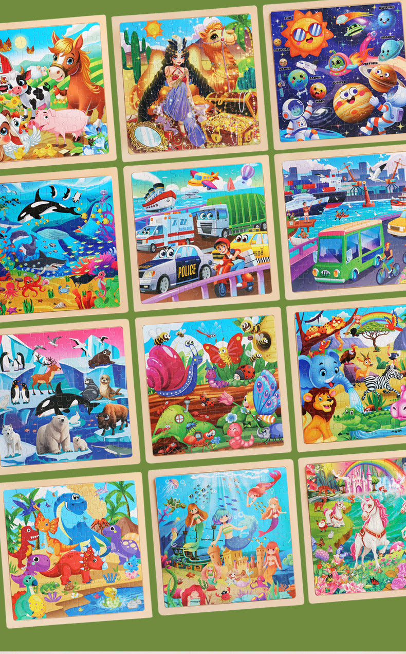 100 children's wooden cartoon animal dinosaur plane wooden puzzle boys and girls baby early education educational toys