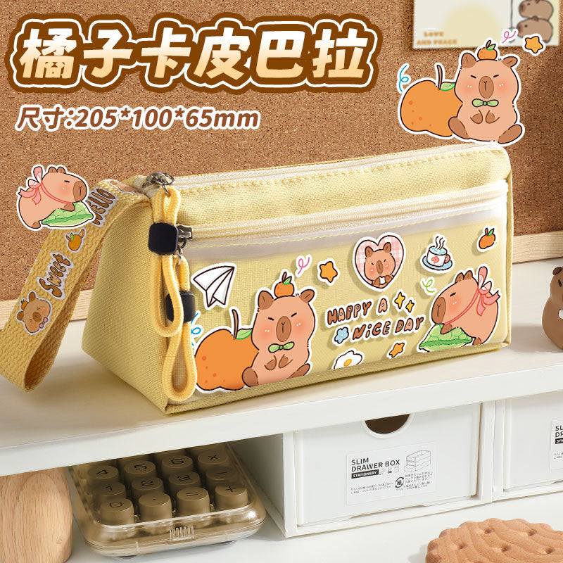 Holiday Kapibara Transparent Pencil Case Large Capacity Stationery Box Student Cartoon Pencil Case New Stationery Bag