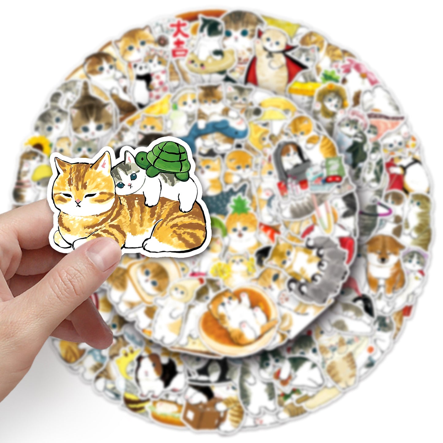 100 hand-painted kitten stickers cartoon cute Q version animal graffiti notebook stationery stickers goo card decoration