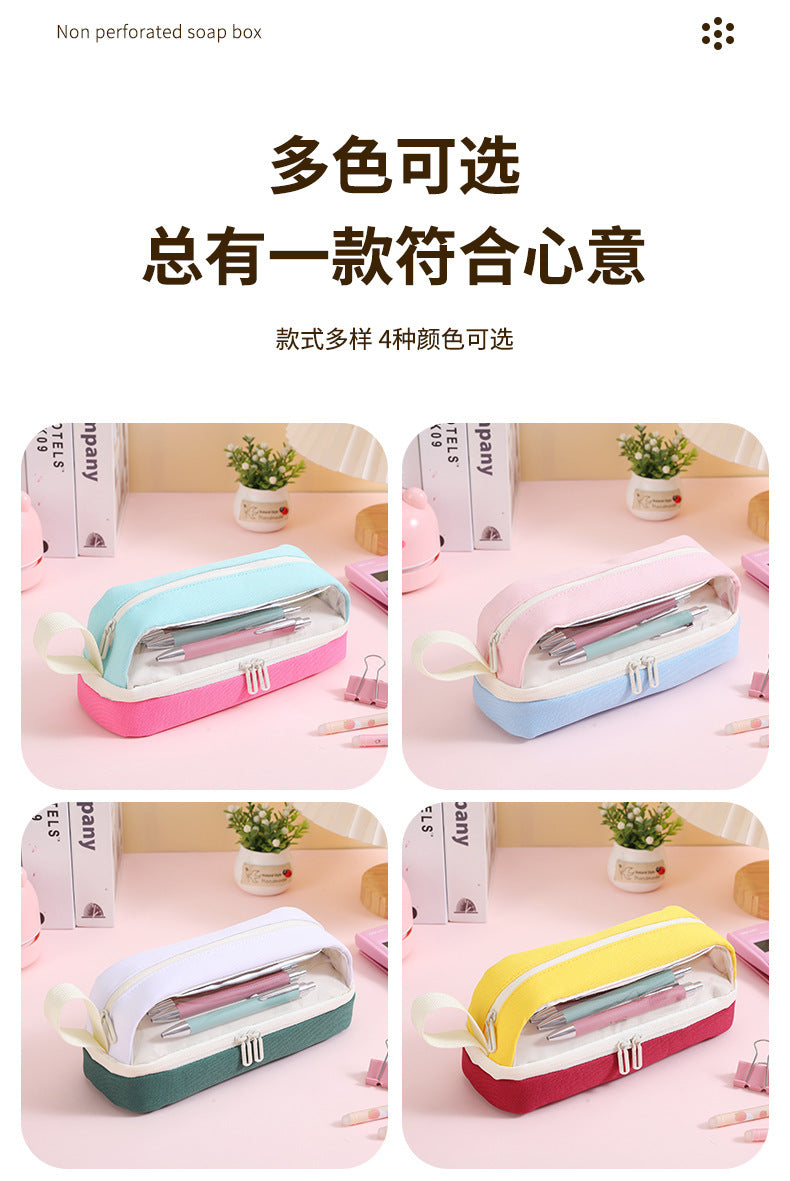 Large-Capacity Durable and Washable Student Stationery Oxford Cloth Storage Bag Transparent Square and Round Pencil Bag Multi-Layer Portable Pencil Bag