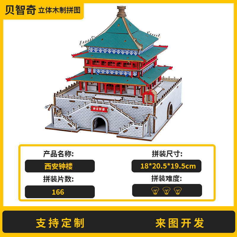 Three-Dimensional Puzzle Ancient Style 3D Model Building Assembled Wooden Kidsren's Educational House Toy Building Blocks Temple of Heaven Mortise and Tenon
