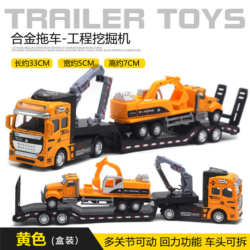 English packaging cross-border children alloy car vehicle trailer fire truck tank excavator pull back toy car