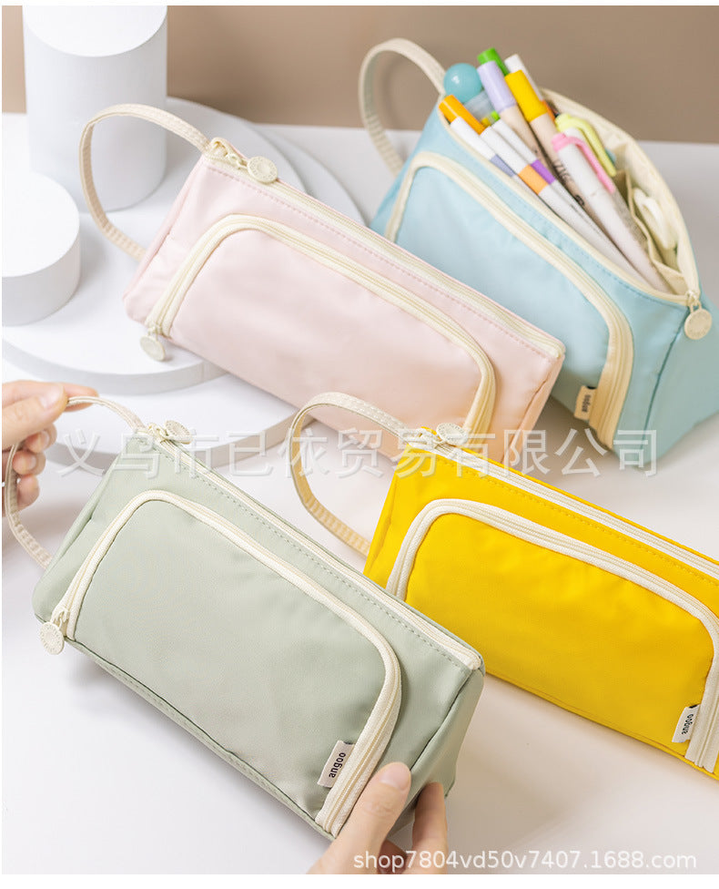 Triangular Pencil Case with Large Capacity and Multi-Functional Features, Korean-Style Ins-Style Stationery Box for Middle and High School Students, Direct from the Manufacturer