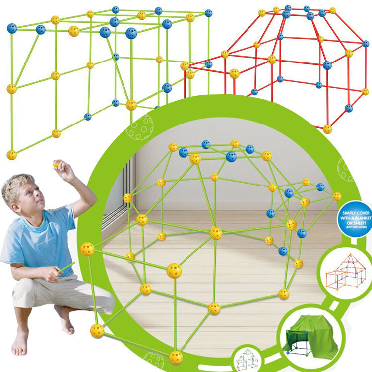 Cross-border DIY mosaic three-dimensional large castle building blocks stick tent straw ball educational toy house