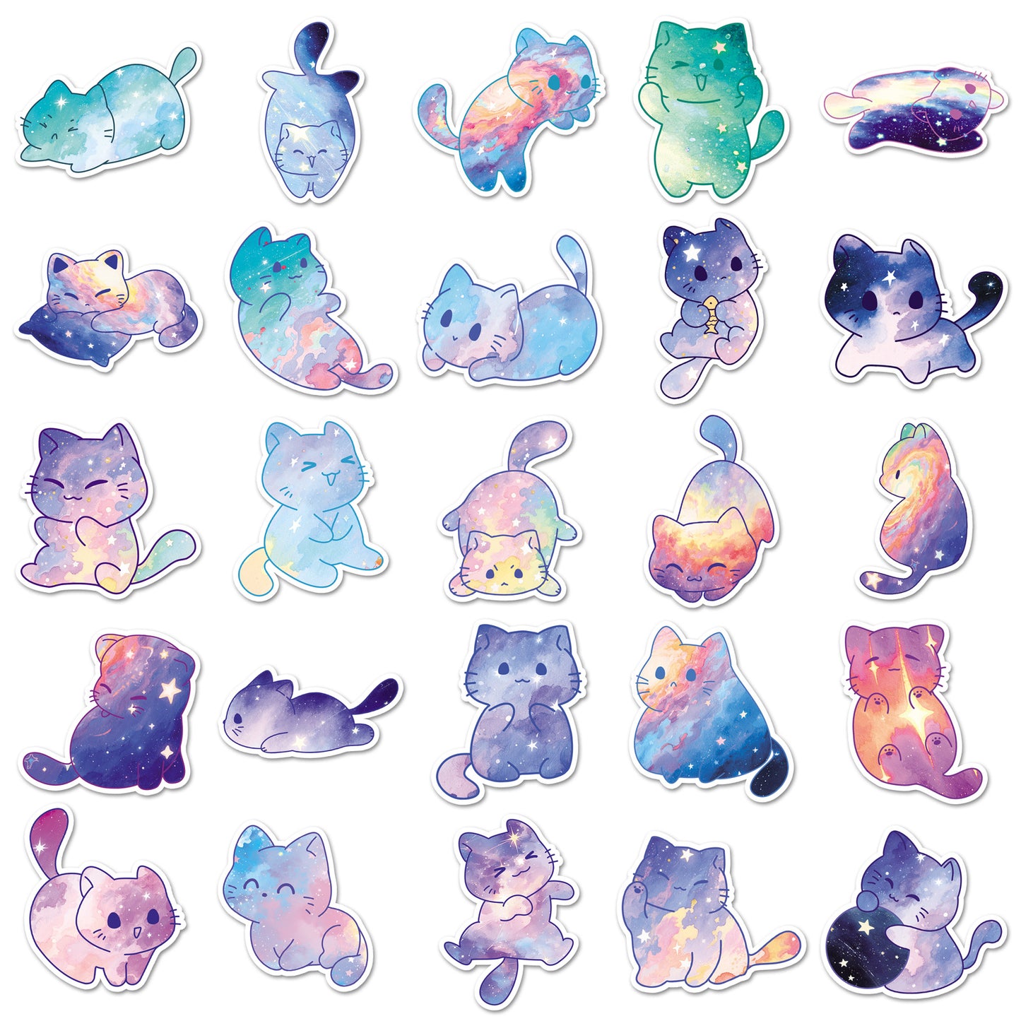 50 Original Watercolor Starry Sky Cat Stickers Hand-Painted Without Infringement Cute Ins Style Cat Notebook Stickers