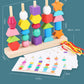 Children's Educational Beaded Five Sets of Column Color Sensory Enlightenment Children's Shape Matching Perception Early Education Wooden Building Blocks Play