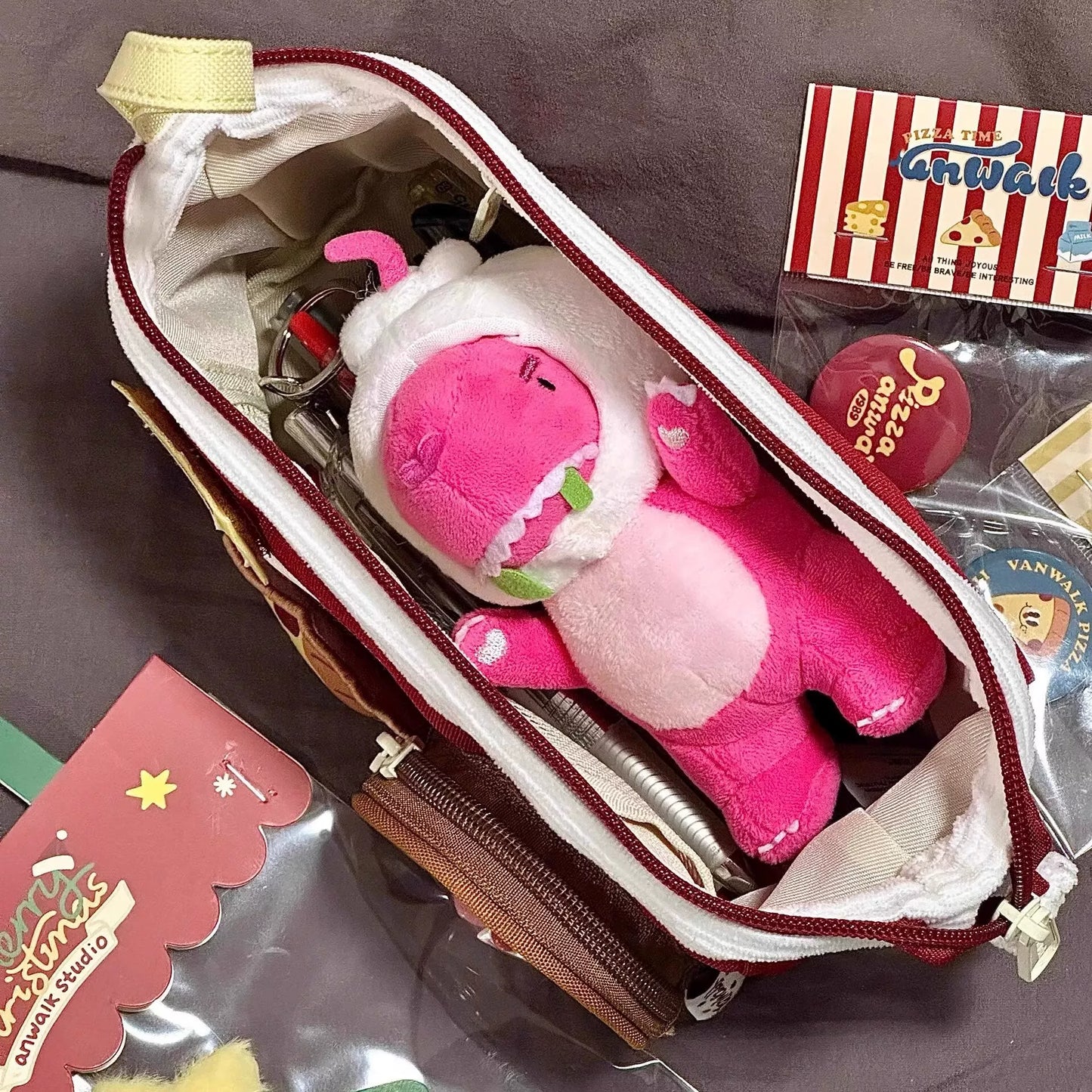 Cute Contrasting Color Stitching Pencil Case with High Appearance Value Ins Style Large Capacity Girls' Pain Bag Stationery Box Food Pencil Case for Children