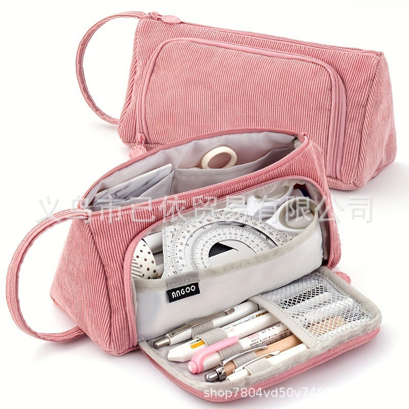 Triangular Pencil Case with Large Capacity and Multi-Functional Features, Korean-Style Ins-Style Stationery Box for Middle and High School Students, Direct from the Manufacturer