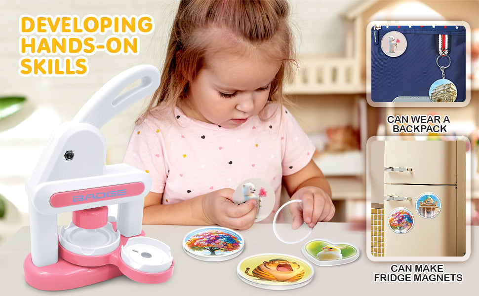 Emblem machine bar making machine manual badge machine three-in-one children's badge machine homemade refrigerator magnets diy toys