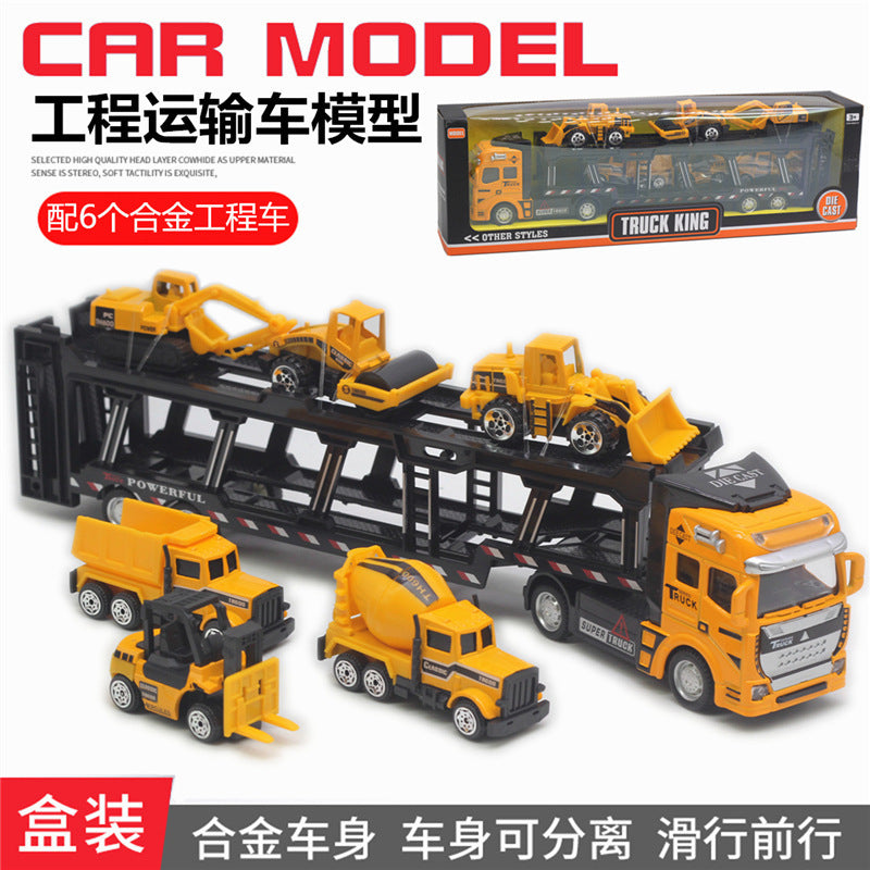 English packaging cross-border children alloy car vehicle trailer fire truck tank excavator pull back toy car