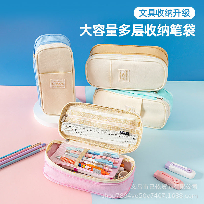Large-Capacity Retractable Pencil Case Stationery Box in Japanese and Korean Style, Macaron Color, Upgraded Version for Primary and Secondary School Students, in Stock
